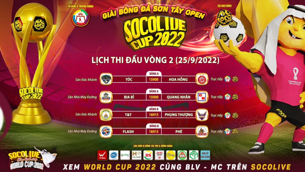 Lịch Thi Đấu Bảng C, D Bóng Đá Sơn Tây Open Socolive Cup 2022