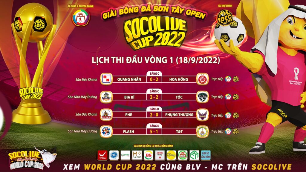 Kết quả thi đấu vòng 1 giải bóng đá phủi Sơn Tây Open Socolive Cup 2022