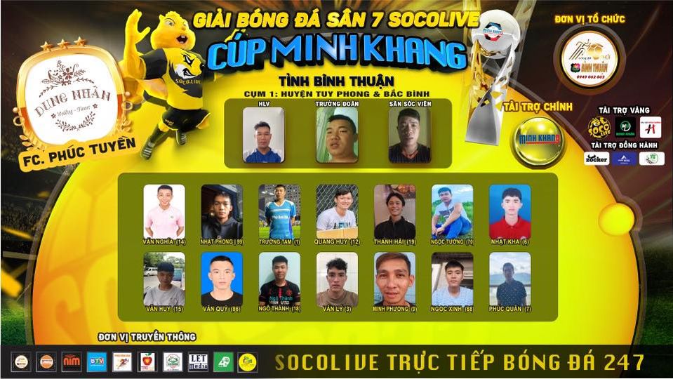 Danh sách thành viên FC Phúc Tuyền tham gia Socolive Cup Minh Khang Tỉnh Bình Thuận