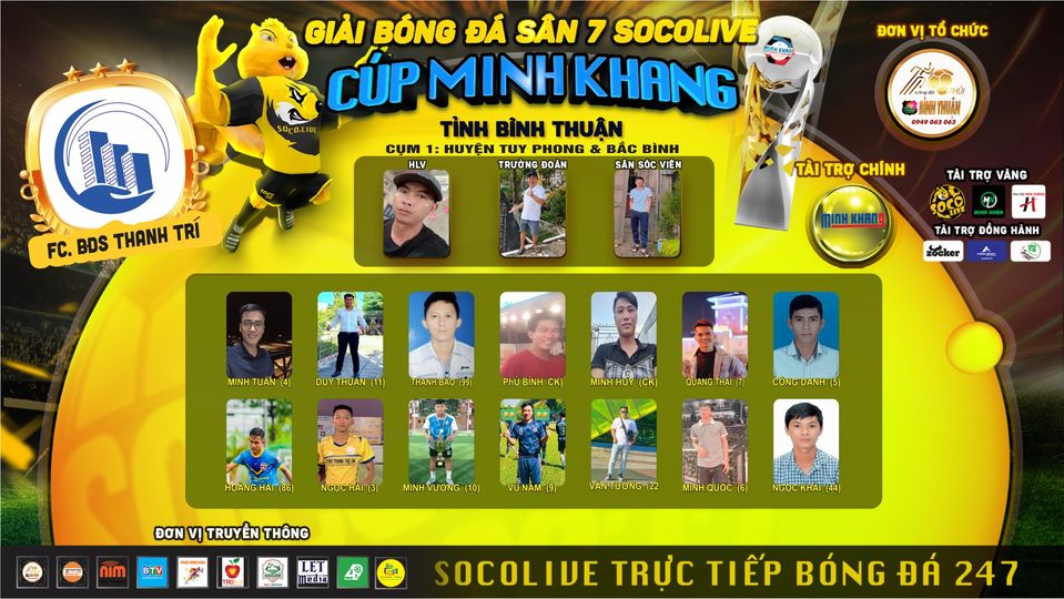 Danh sách thành viên đội bóng BĐS Thanh Trí tham gia giải Sân 7 Socolive Cup Minh Khang