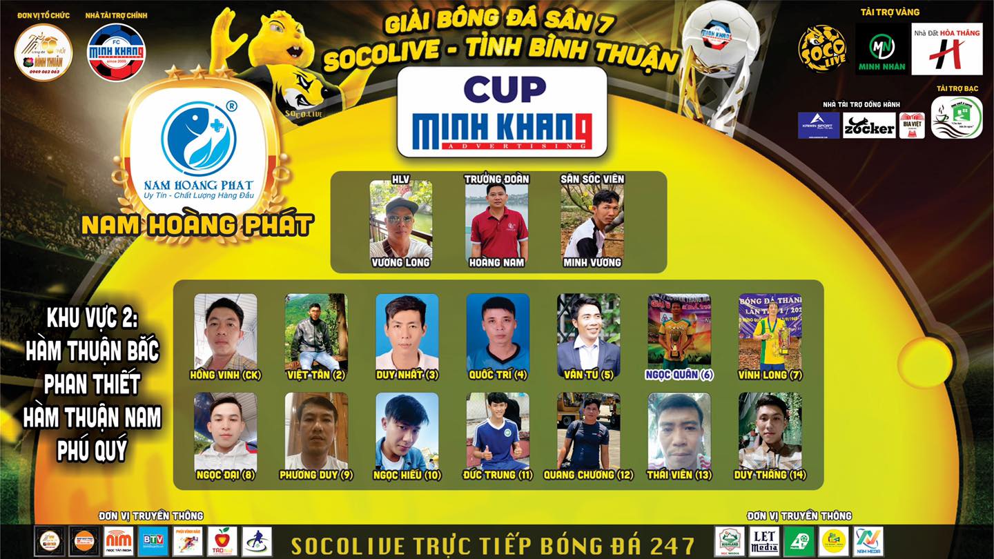 Danh sách đội hình Nam Hoàng Phát FC tại Giải Bóng đá Sân 7 Socolive Bình Thuận Cup Minh Khang