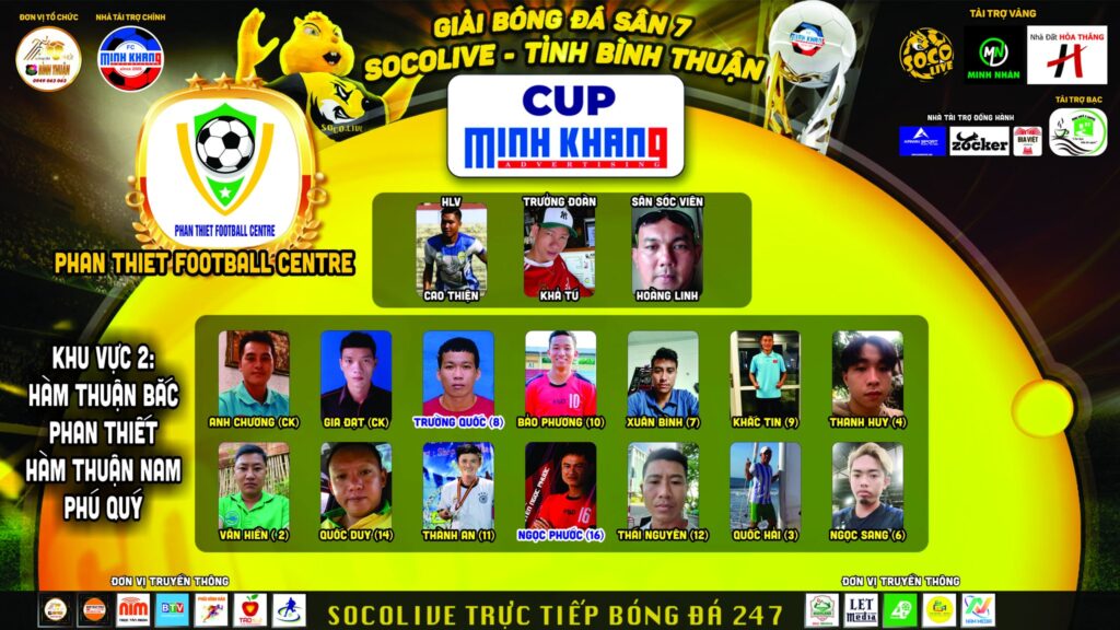 Danh sách đội hình Phan Thiết Football Centre FC tại Giải Bóng đá Sân 7 Socolive Bình Thuận Cup Minh Khang
