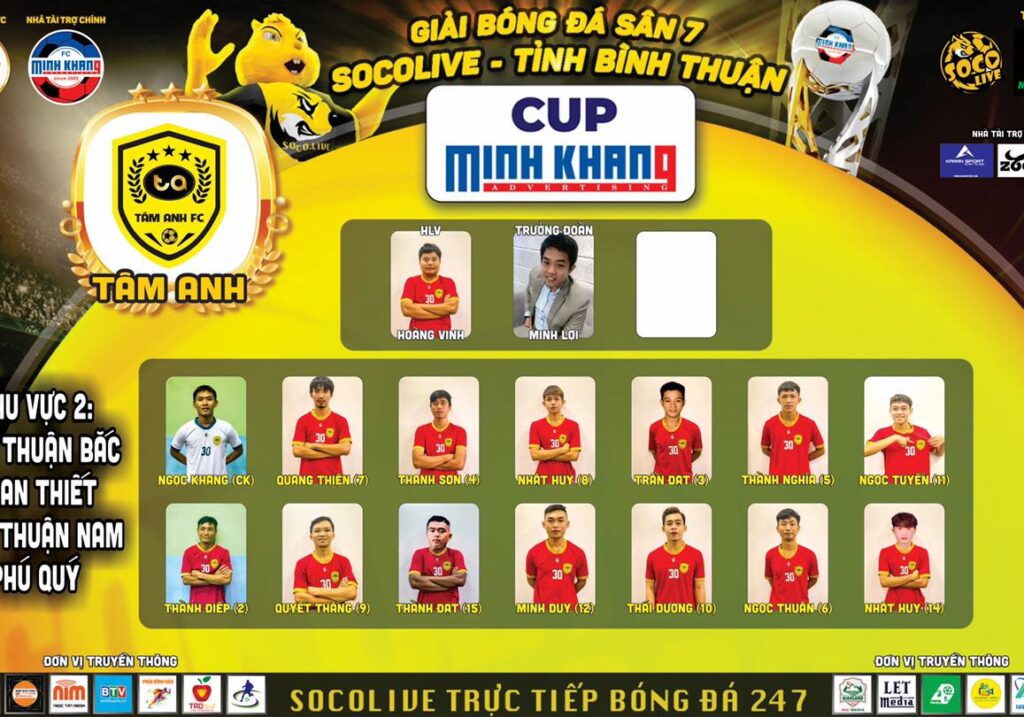 Danh sách đội hình Tâm Anh FC tại Giải Bóng đá Sân 7 Socolive Bình Thuận Cup Minh Khang