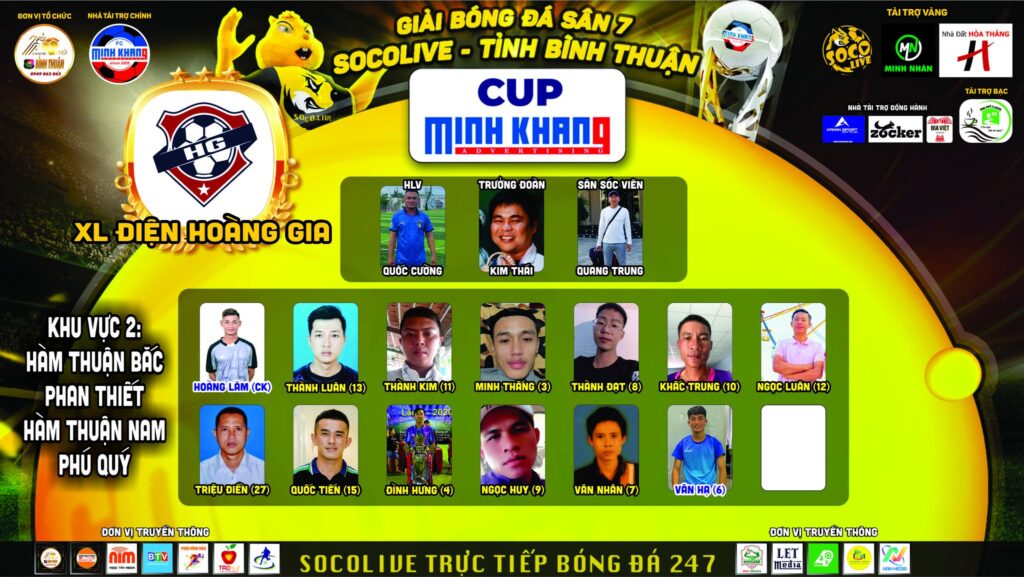 Danh sách đội hình Xây Lắp Điện Hoàng Gia FC tại Giải Bóng đá Sân 7 Socolive Bình Thuận Cup Minh Khang