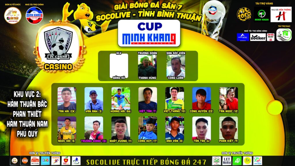 Danh sách đội hình CASINO FC tại Giải Bóng đá Sân 7 Socolive Bình Thuận Cup Minh Khang