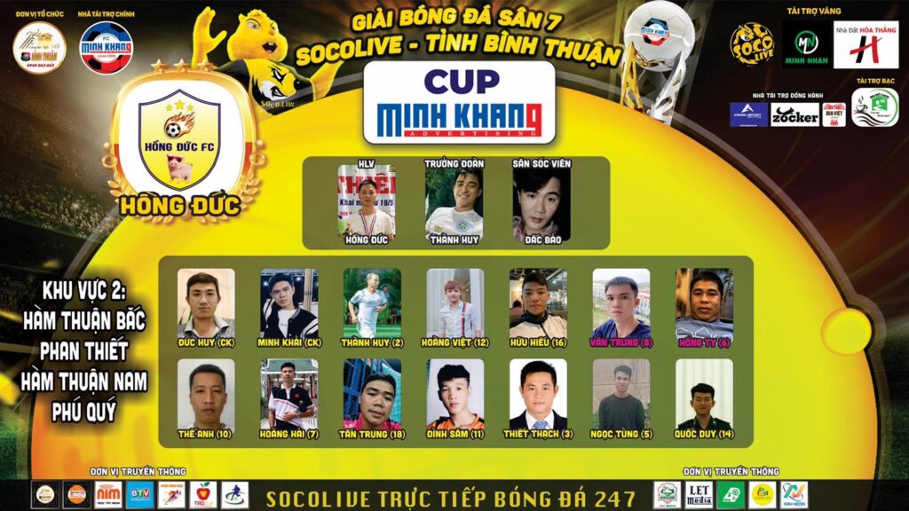 Danh sách đội hình Hồng Đức FC tại Giải Bóng đá Sân 7 Socolive Bình Thuận Cup Minh Khang