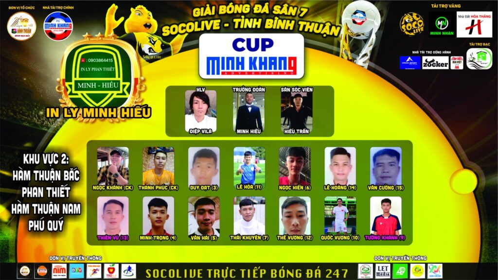 Danh sách đội hình IN LY MINH HIẾU FC tại Giải Bóng đá Sân 7 Socolive Bình Thuận Cup Minh Khang