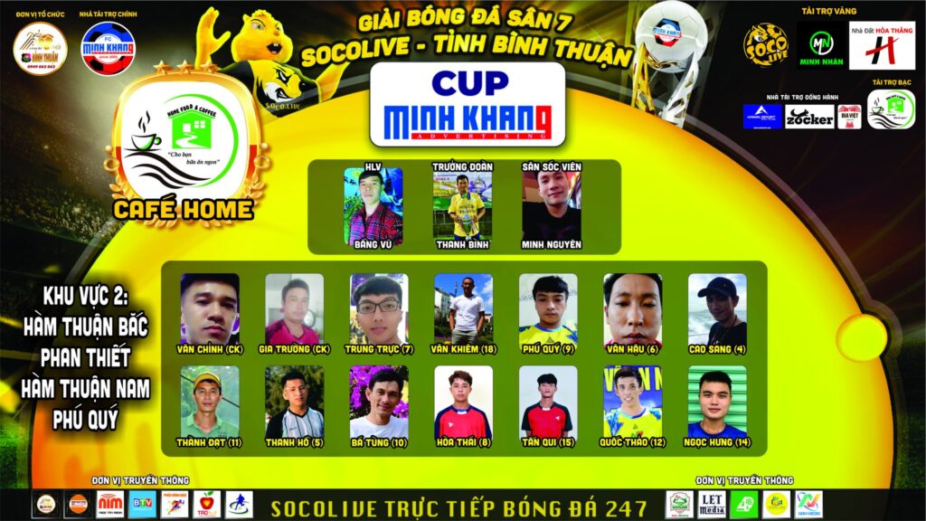 Danh sách đội hình CAFE Home FC tại Giải Bóng đá Sân 7 Socolive Bình Thuận Cup Minh Khang