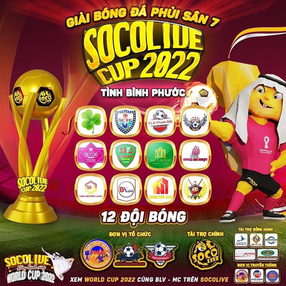 12 Đội bóng tham dự Giải phủi Bình Phước Socolive Cup 2022