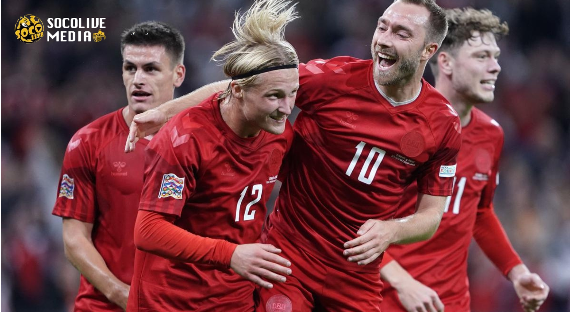 Các tuyển thủ Đan Mạch ăn mừng bàn thắng ở vòng loại World Cup 2022 