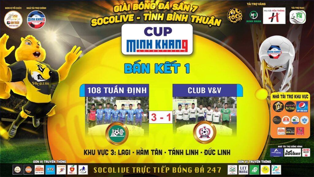 Bán kết 1 Giải Socolive Bình Thuận: 108 Tuấn Định FC 3-1 V&V FC
