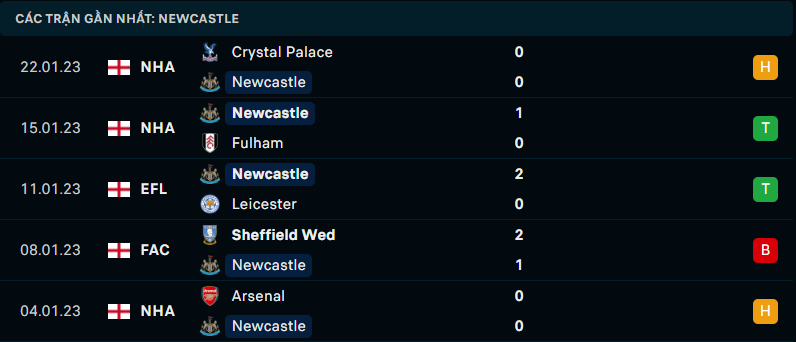 Thống kê đáng chú ý của Newcastle