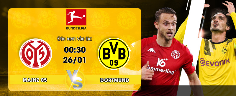 Link Xem Trực Tiếp Mainz 05 vs Borussia Dortmund 00h30 ngày 26/01